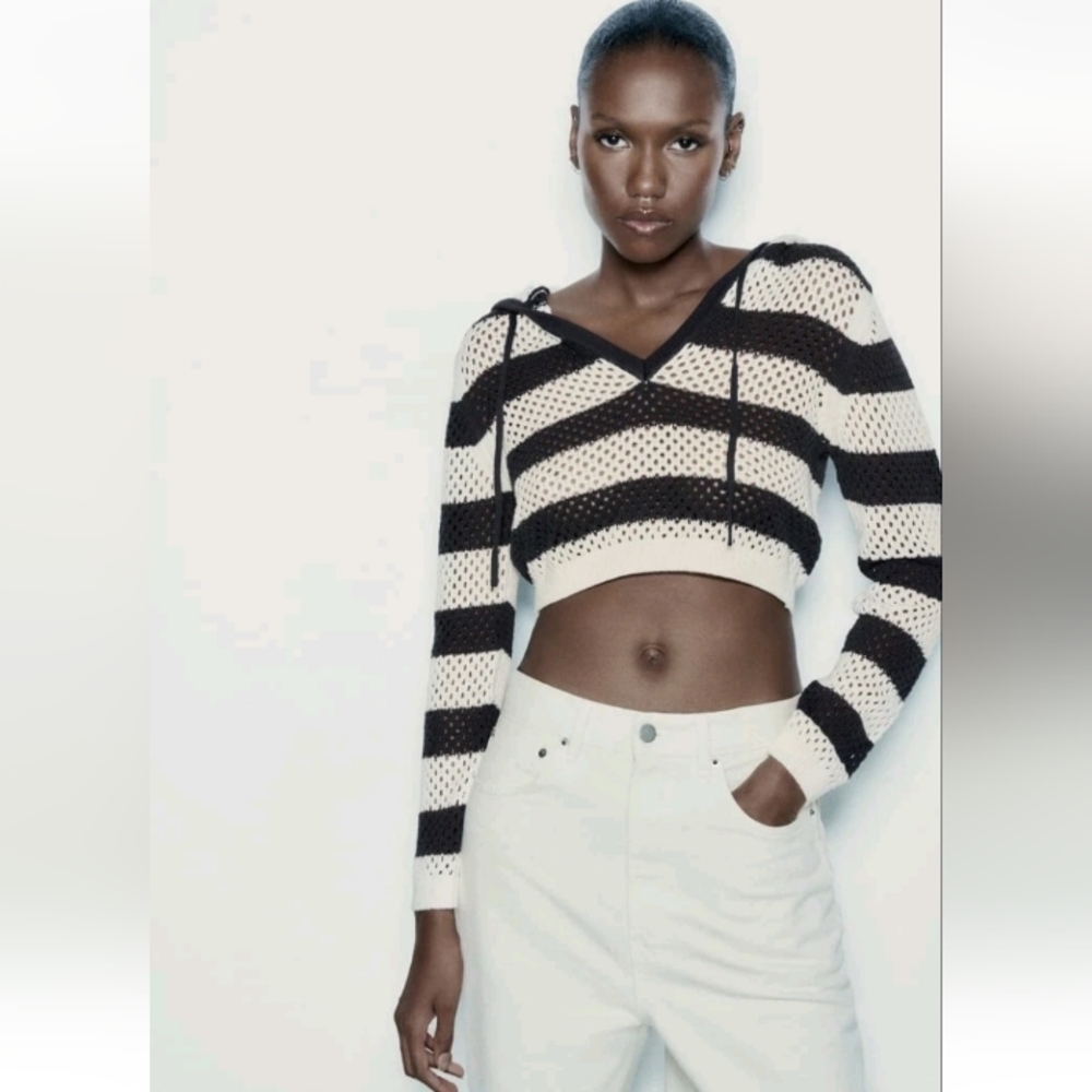 Zara Knit Cropped Top With Hoodie